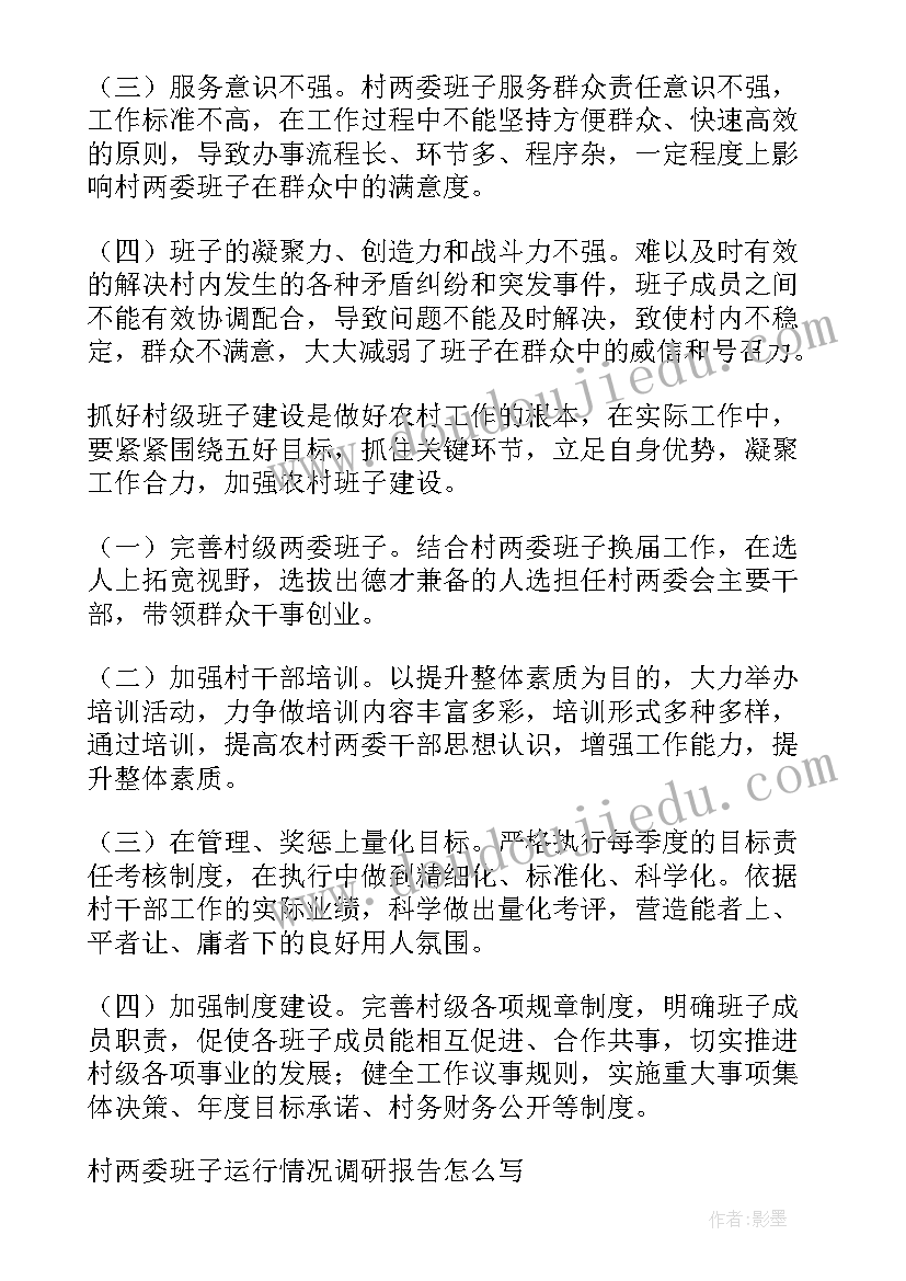 最新村两委班子总体运行情况报告(模板7篇)