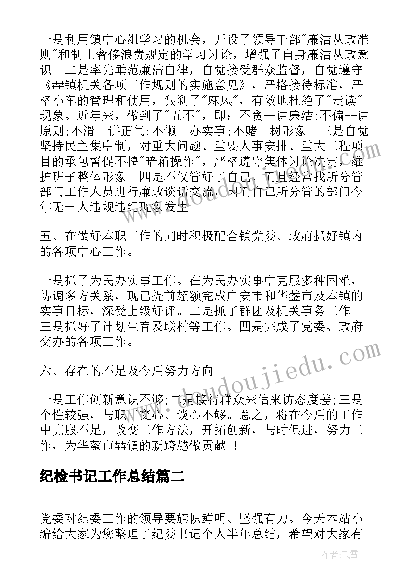 2023年纪检书记工作总结(通用5篇)