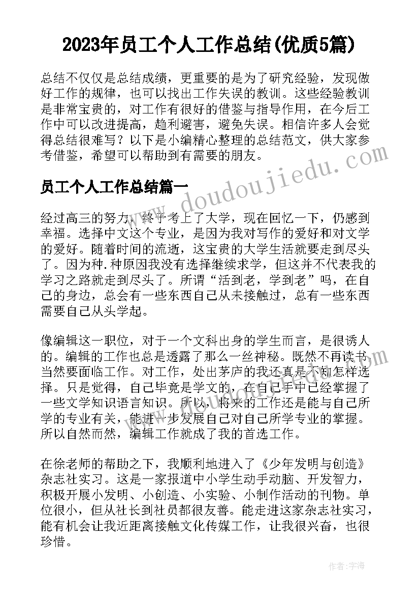 2023年员工个人工作总结(优质5篇)