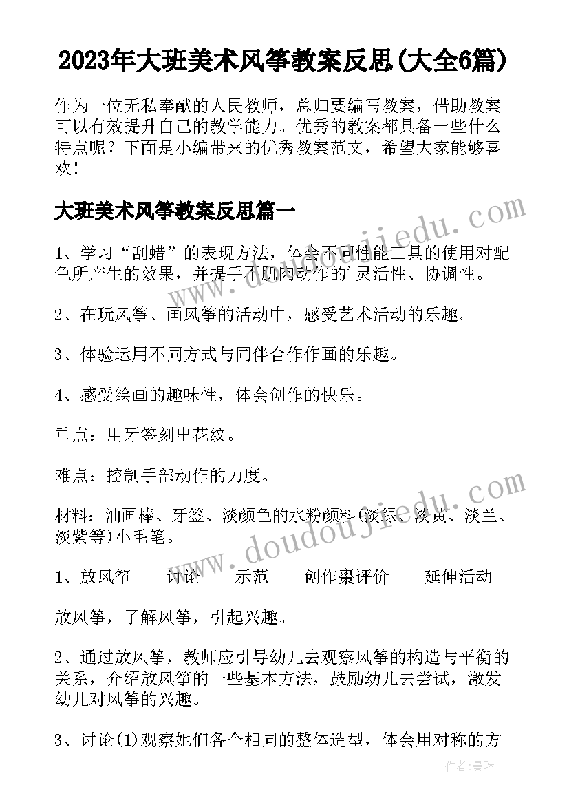 2023年大班美术风筝教案反思(大全6篇)