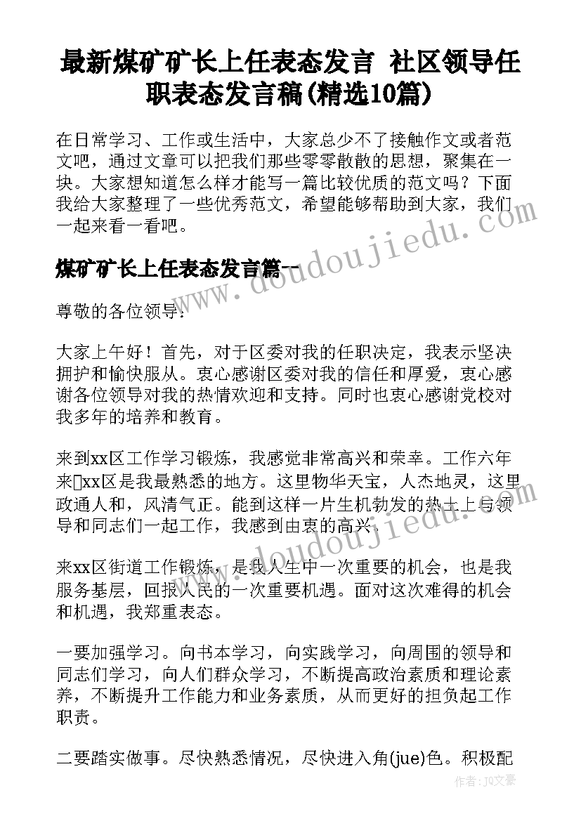 最新煤矿矿长上任表态发言 社区领导任职表态发言稿(精选10篇)