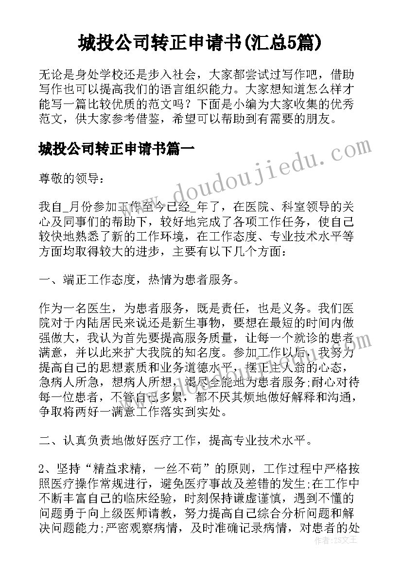 城投公司转正申请书(汇总5篇)