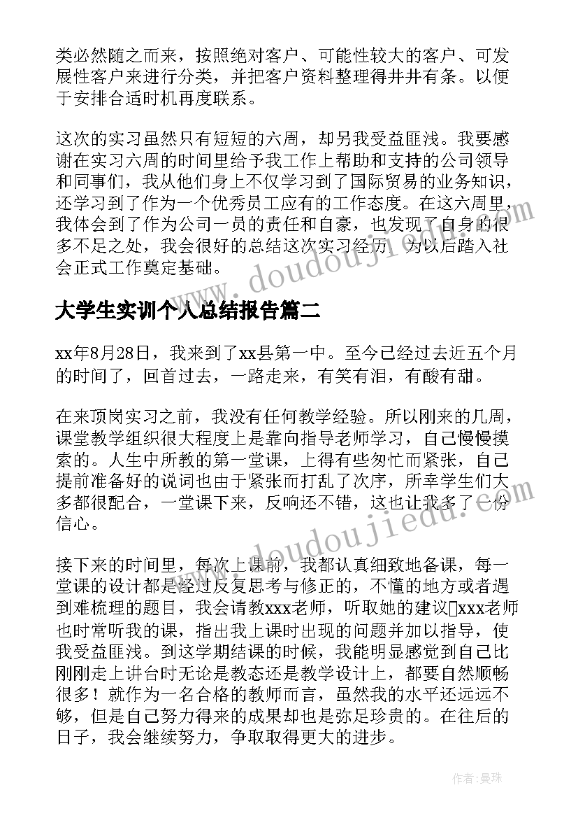 大学生实训个人总结报告 大学生个人实习总结(优质6篇)