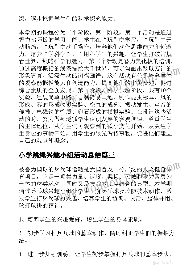 最新小学跳绳兴趣小组活动总结(汇总5篇)