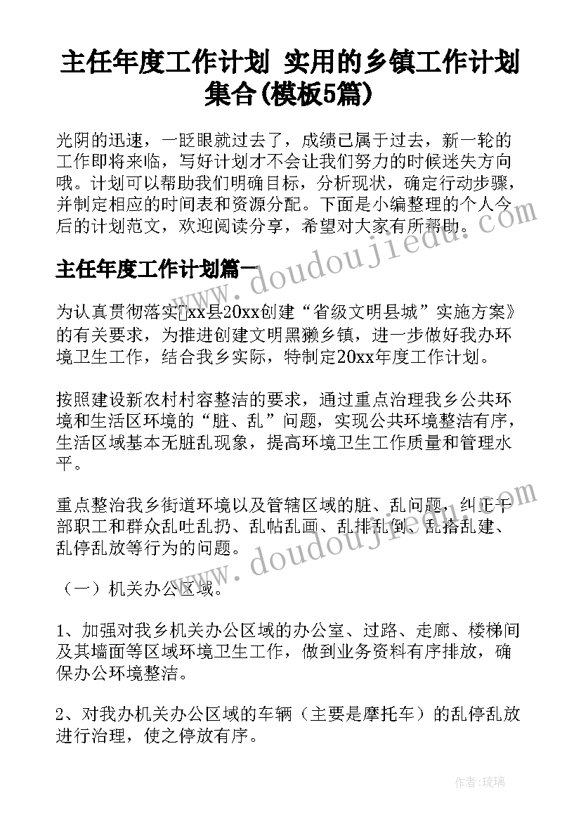 主任年度工作计划 实用的乡镇工作计划集合(模板5篇)