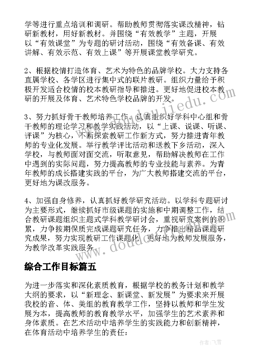 最新综合工作目标 综合工作计划(精选7篇)