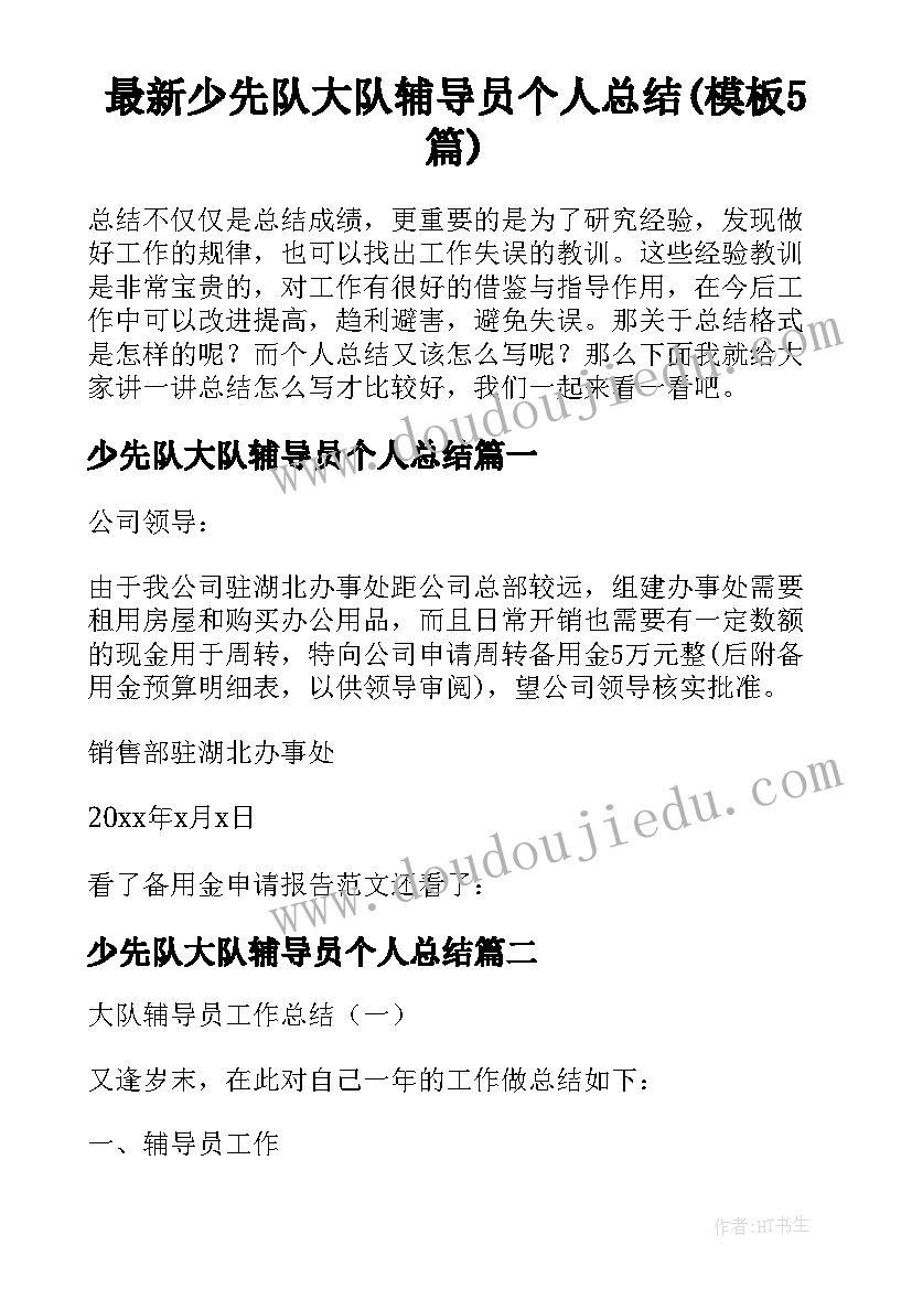 最新少先队大队辅导员个人总结(模板5篇)