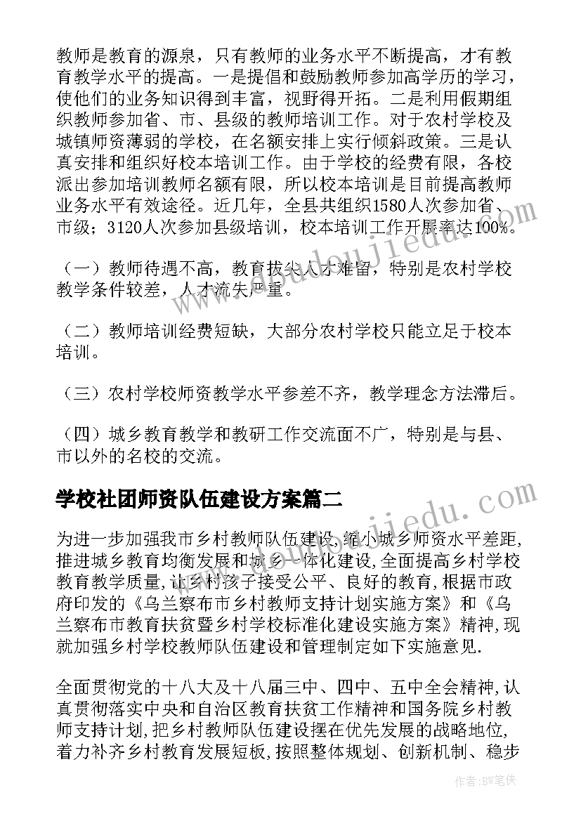 学校社团师资队伍建设方案 民办学校师资队伍建设实施方案(精选5篇)