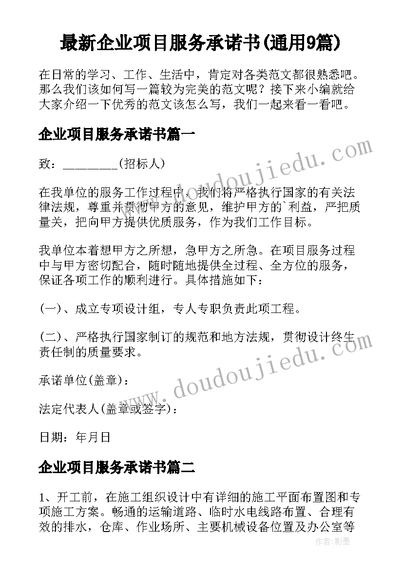 最新企业项目服务承诺书(通用9篇)