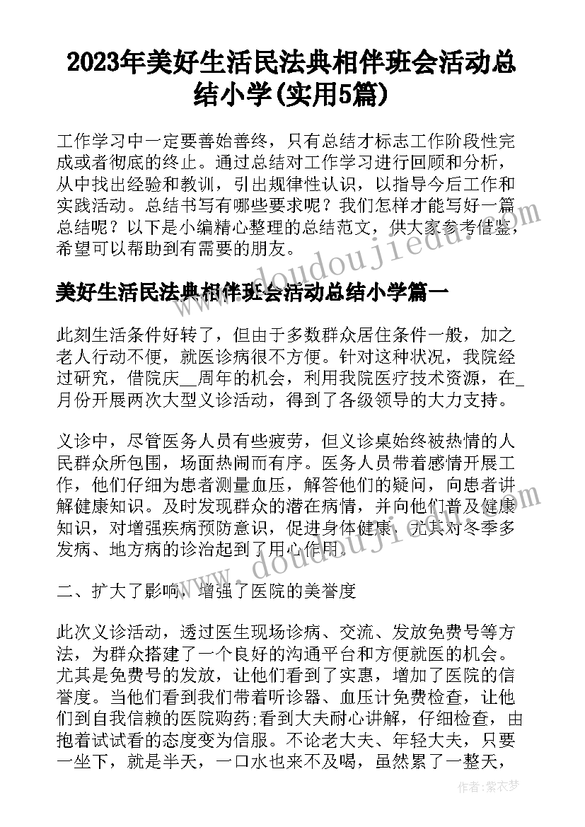 2023年美好生活民法典相伴班会活动总结小学(实用5篇)