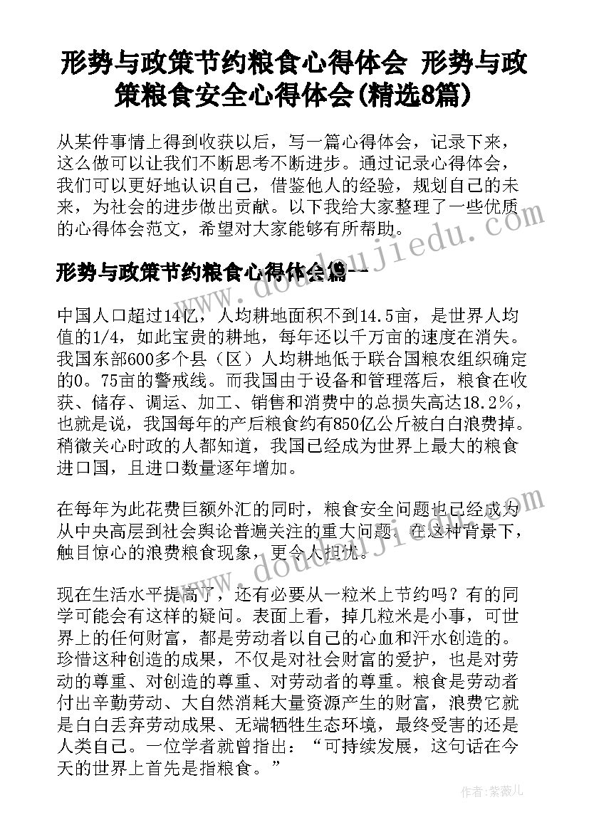 形势与政策节约粮食心得体会 形势与政策粮食安全心得体会(精选8篇)