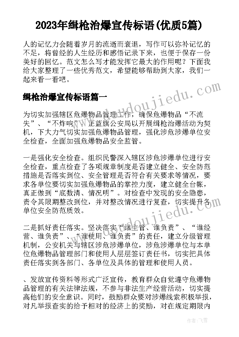 2023年缉枪治爆宣传标语(优质5篇)