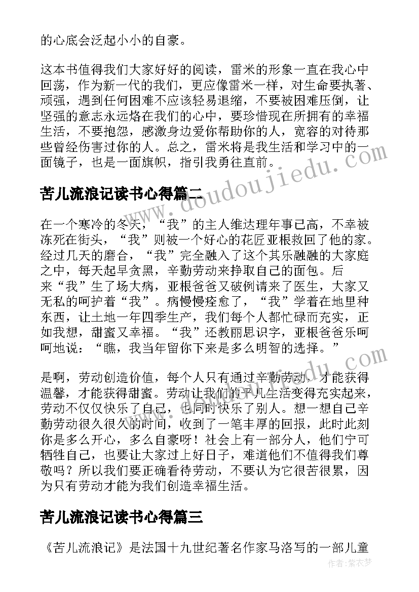 苦儿流浪记读书心得(精选10篇)