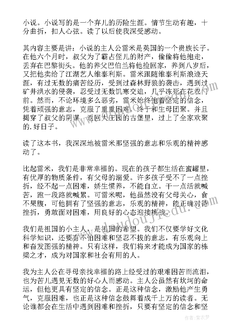 苦儿流浪记读书心得(精选10篇)