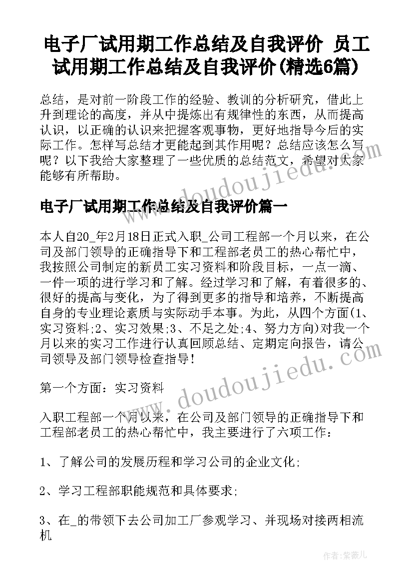 电子厂试用期工作总结及自我评价 员工试用期工作总结及自我评价(精选6篇)