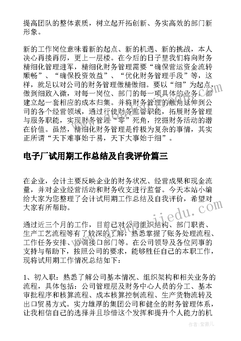 电子厂试用期工作总结及自我评价 员工试用期工作总结及自我评价(精选6篇)