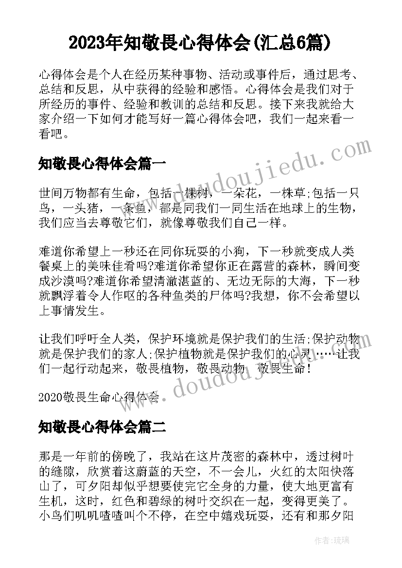 2023年知敬畏心得体会(汇总6篇)