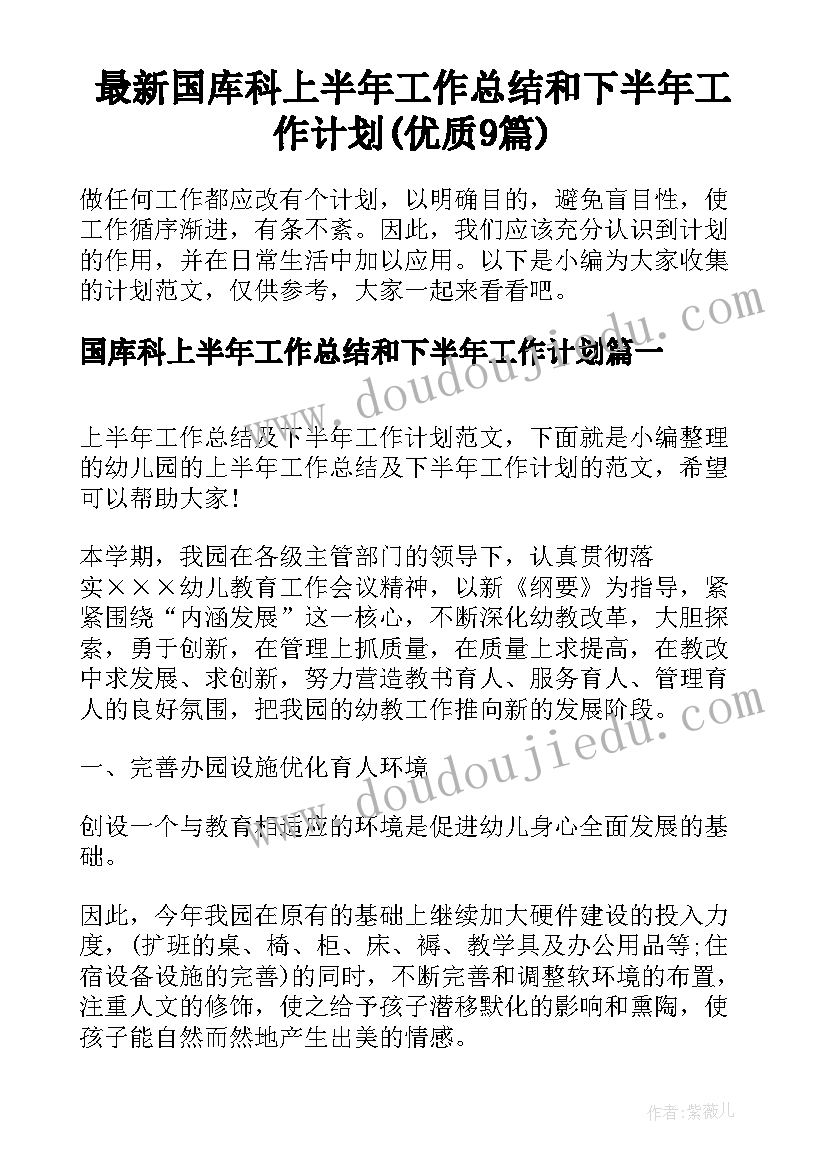 最新国库科上半年工作总结和下半年工作计划(优质9篇)