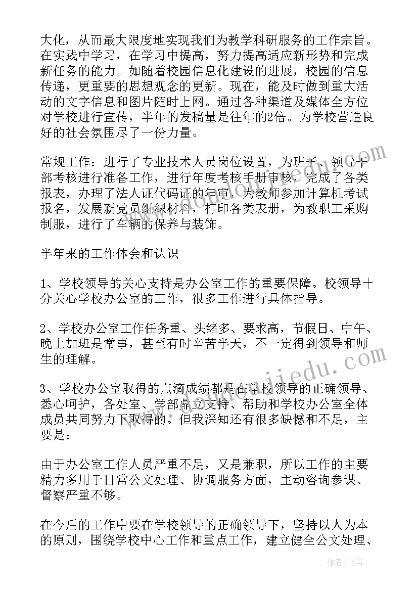 特殊一年学校工作总结 办公室上半年总结下半年计划(优质5篇)