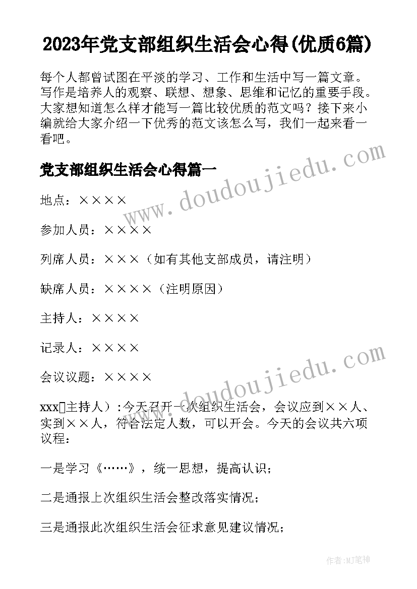 2023年党支部组织生活会心得(优质6篇)