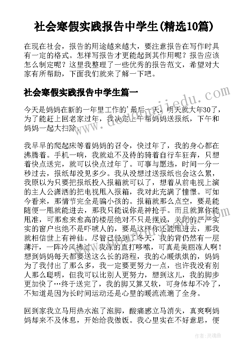 社会寒假实践报告中学生(精选10篇)