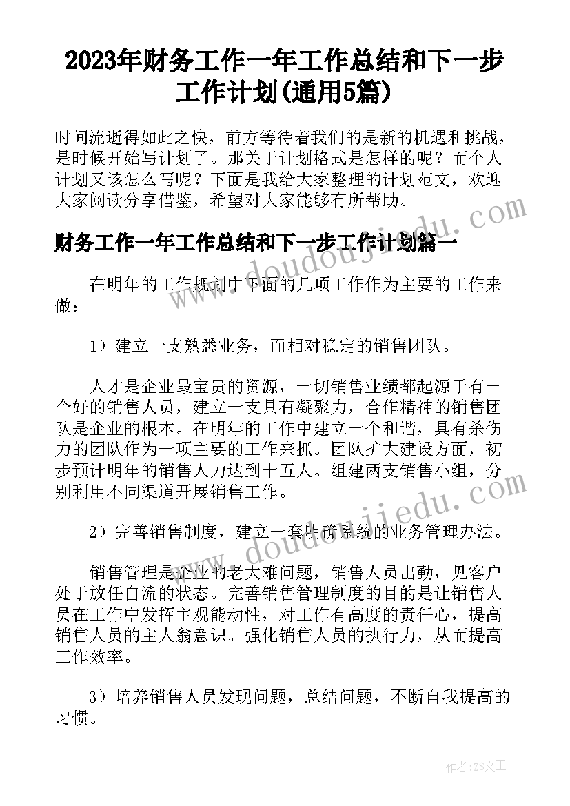 2023年财务工作一年工作总结和下一步工作计划(通用5篇)