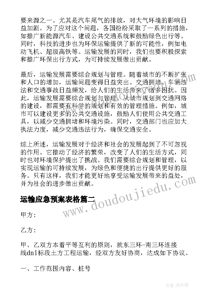 2023年运输应急预案表格(实用9篇)