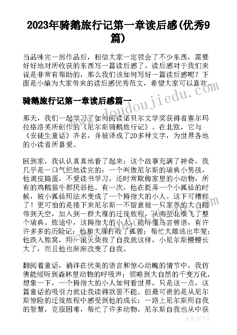 2023年骑鹅旅行记第一章读后感(优秀9篇)