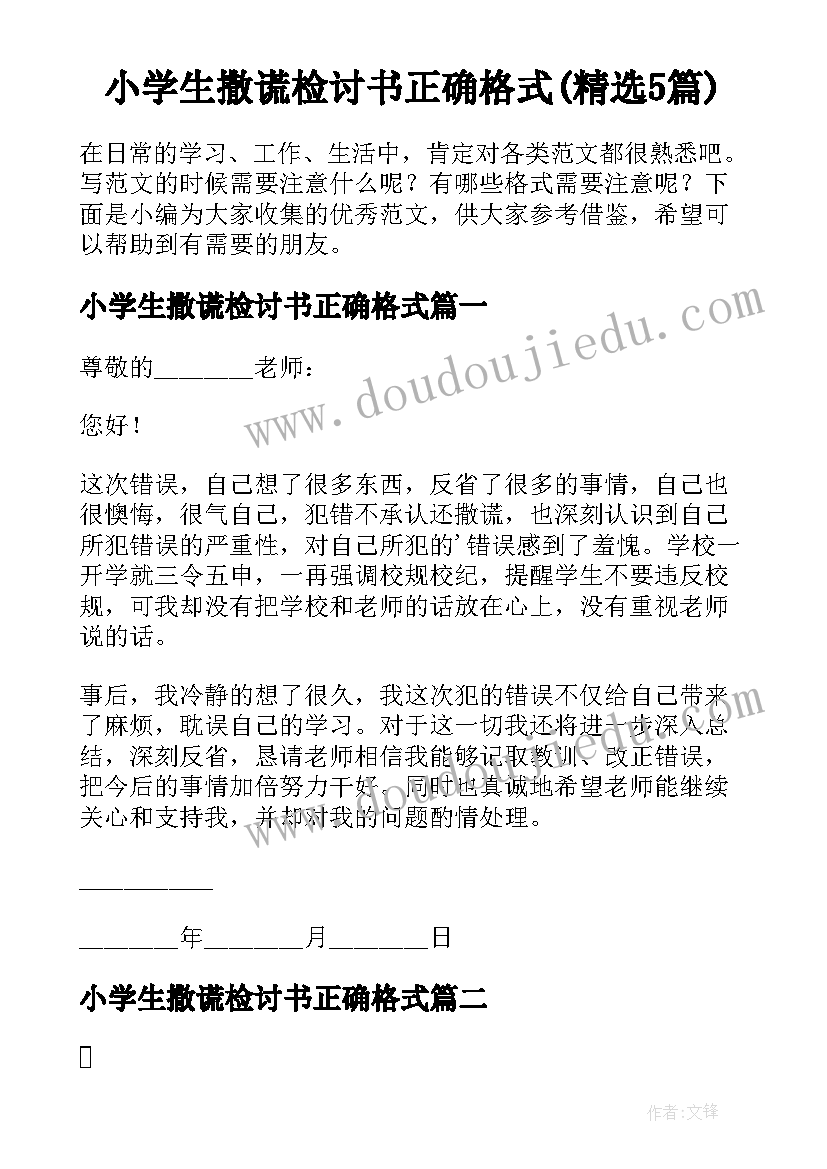 小学生撒谎检讨书正确格式(精选5篇)