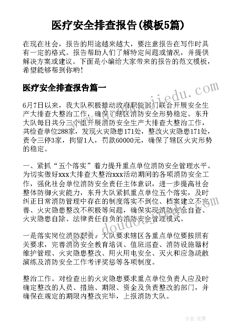 医疗安全排查报告(模板5篇)