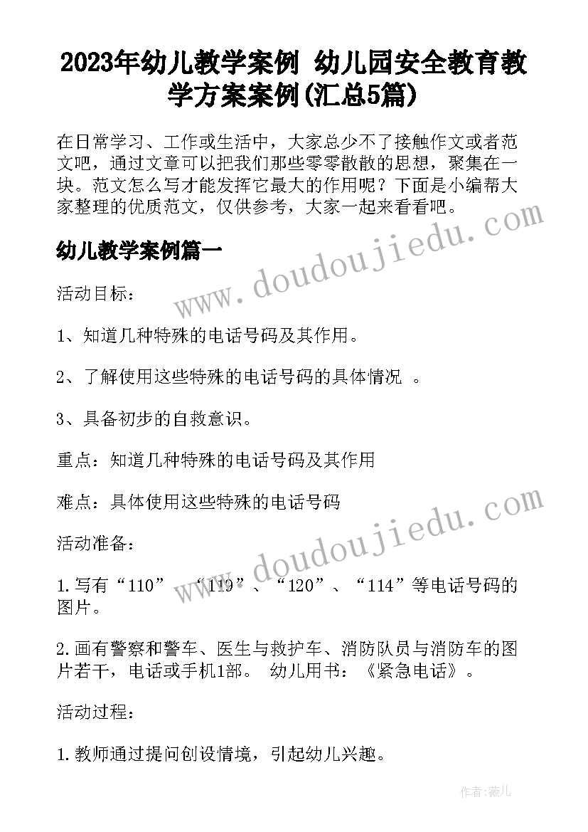 2023年幼儿教学案例 幼儿园安全教育教学方案案例(汇总5篇)