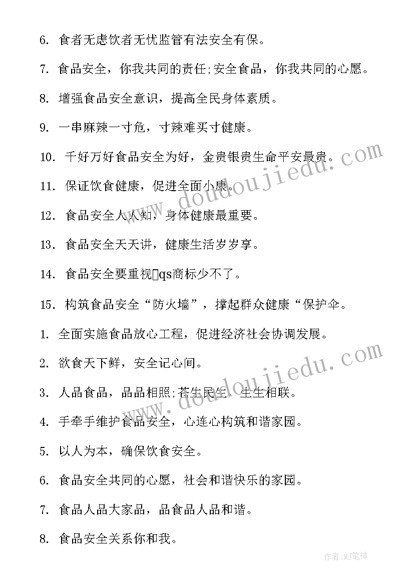 创建食品安全城市标语(实用5篇)