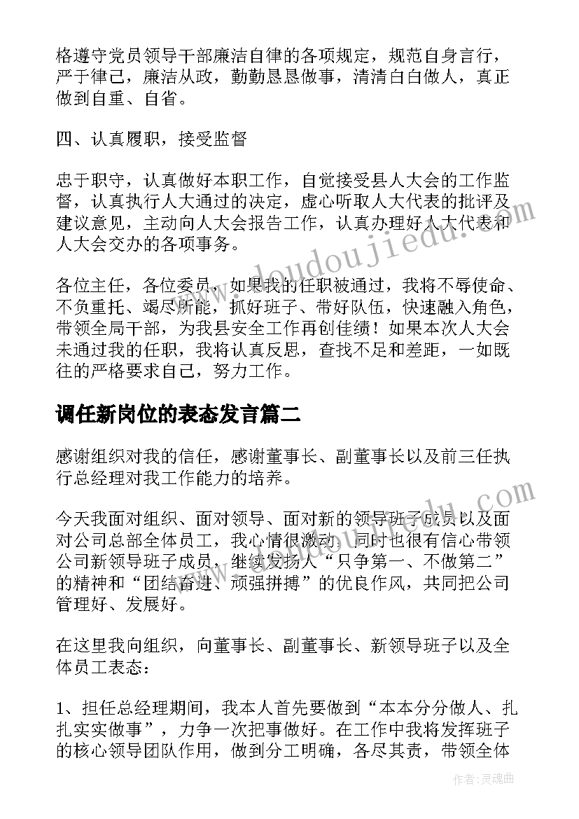 2023年调任新岗位的表态发言(实用5篇)