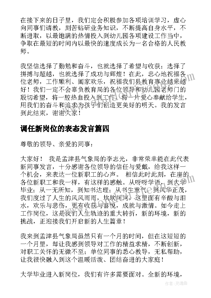 2023年调任新岗位的表态发言(实用5篇)