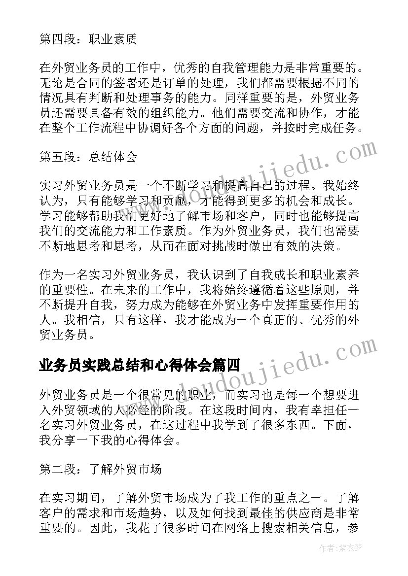 业务员实践总结和心得体会(大全7篇)