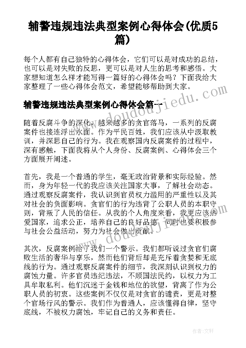 辅警违规违法典型案例心得体会(优质5篇)