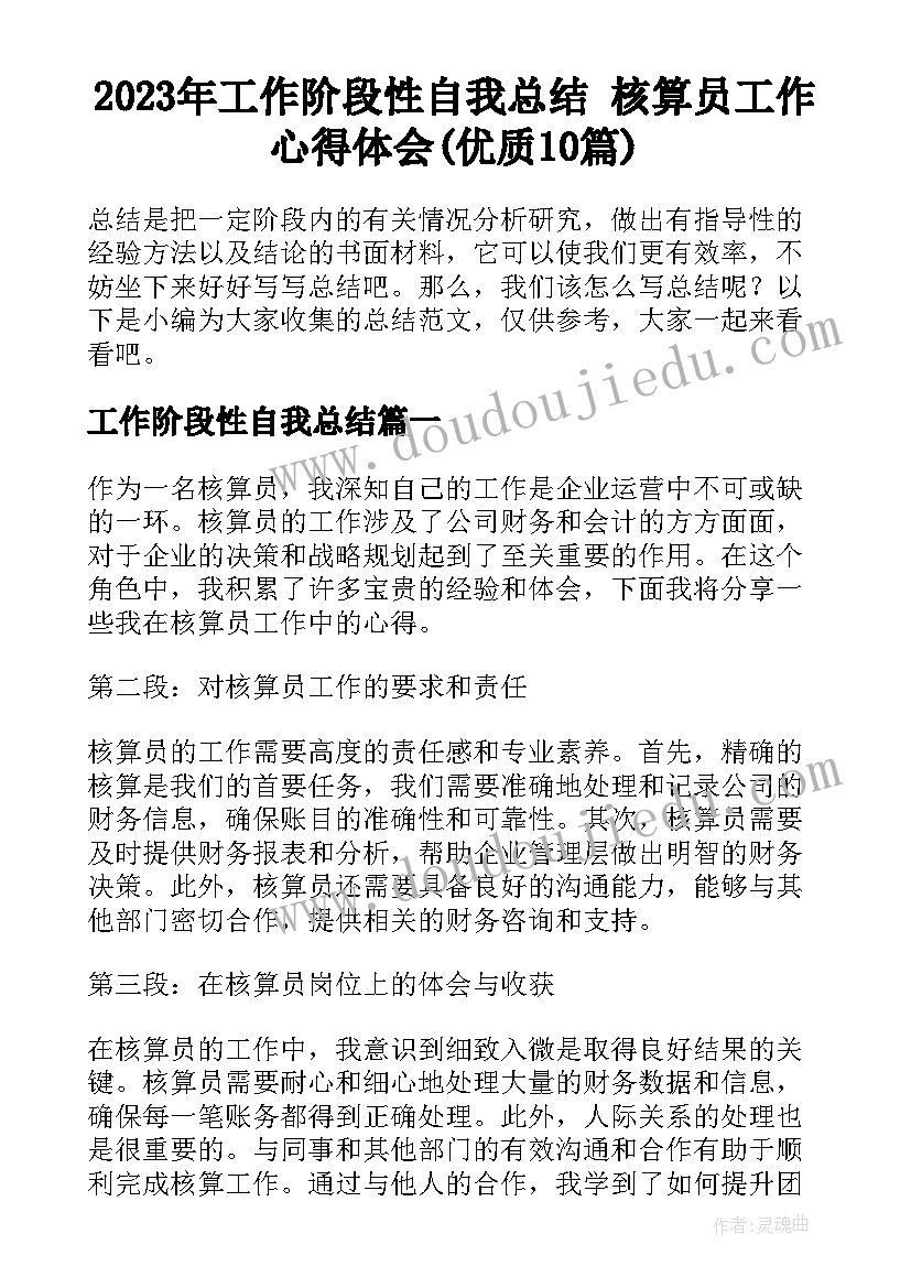 2023年工作阶段性自我总结 核算员工作心得体会(优质10篇)