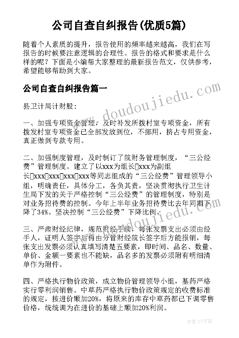 公司自查自纠报告(优质5篇)