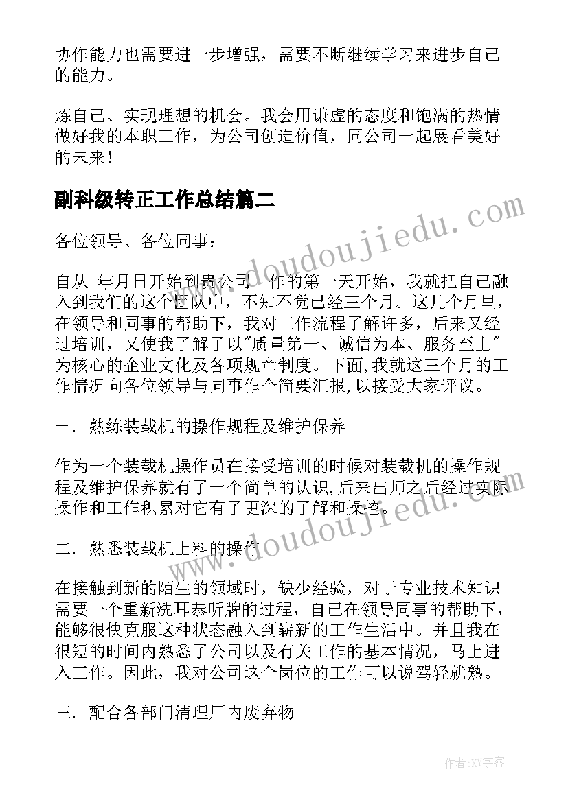 副科级转正工作总结(优秀5篇)