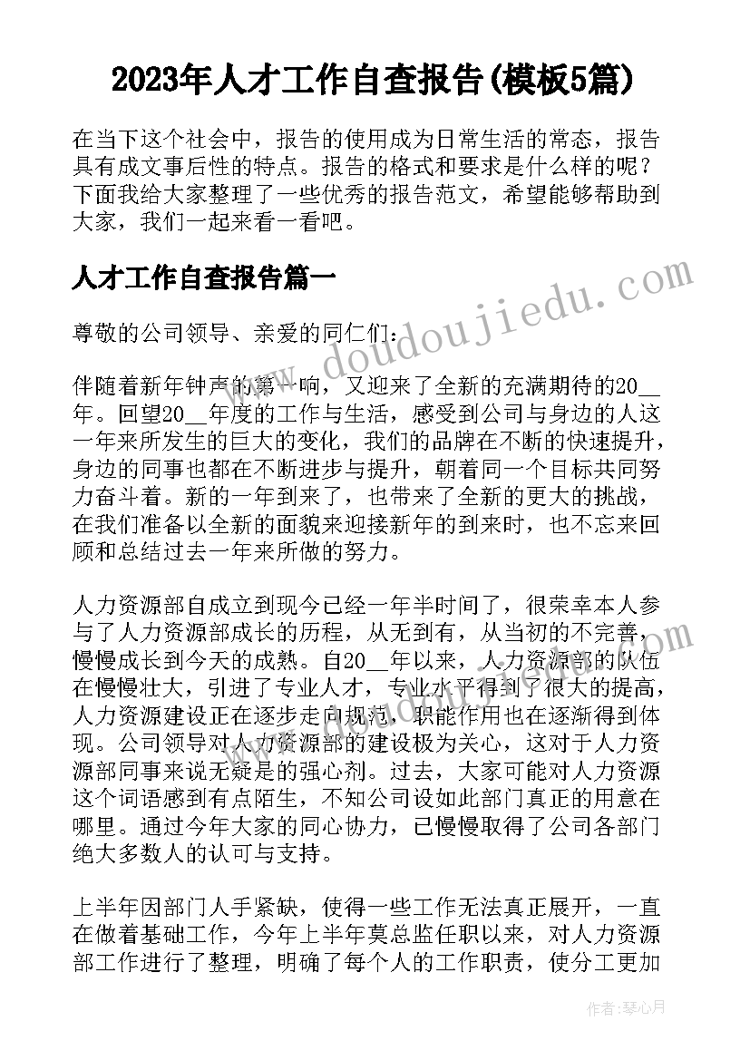 2023年人才工作自查报告(模板5篇)