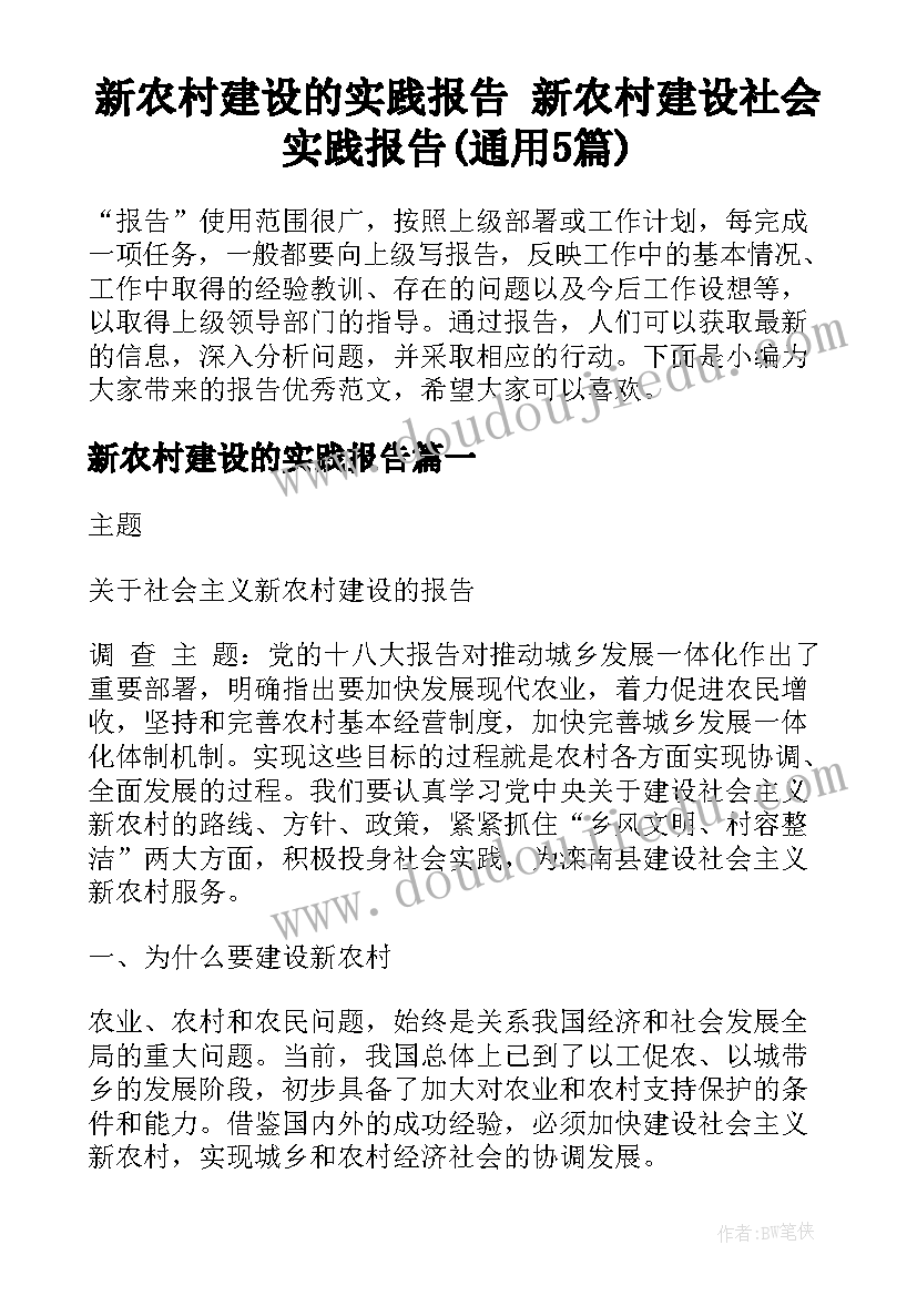 新农村建设的实践报告 新农村建设社会实践报告(通用5篇)