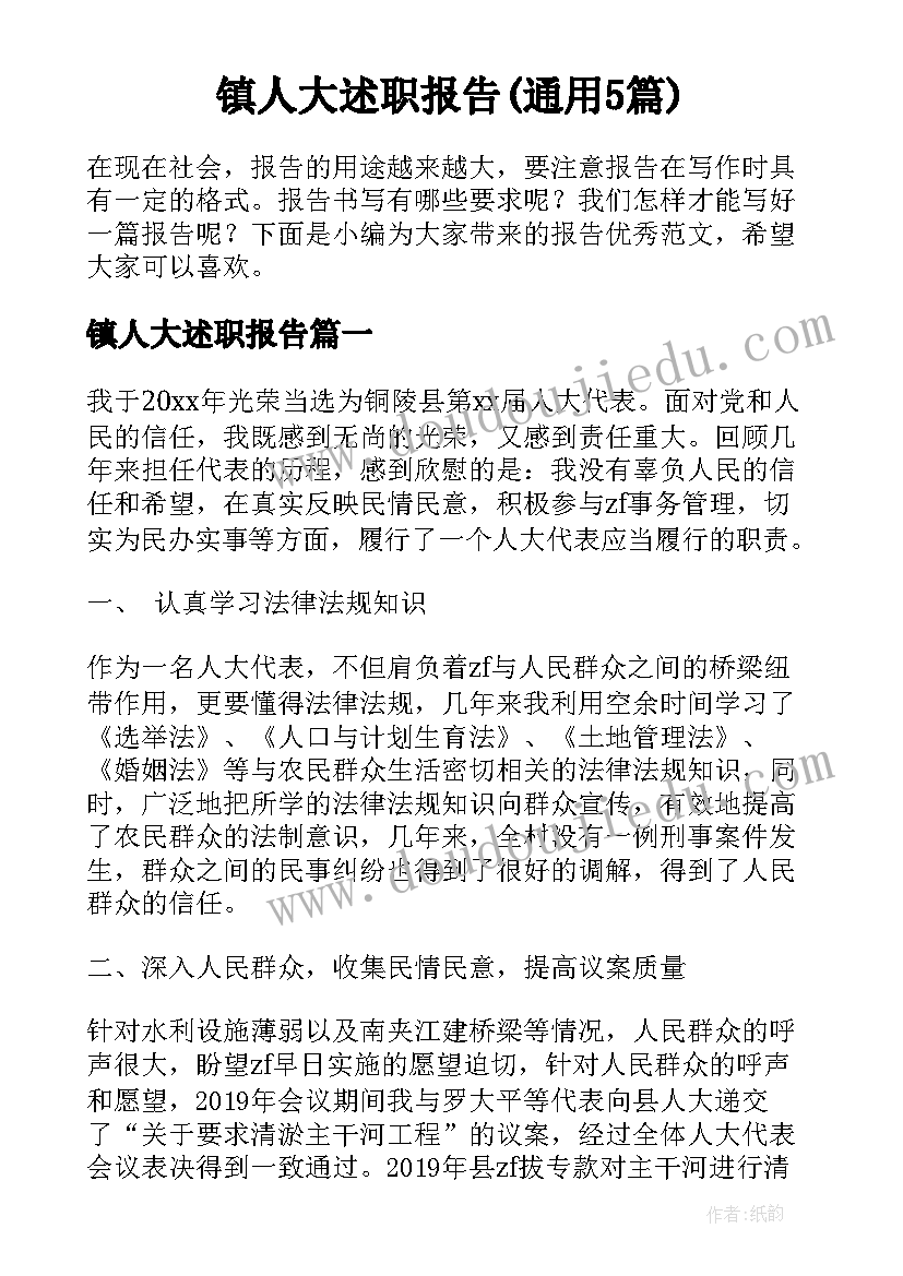 镇人大述职报告(通用5篇)