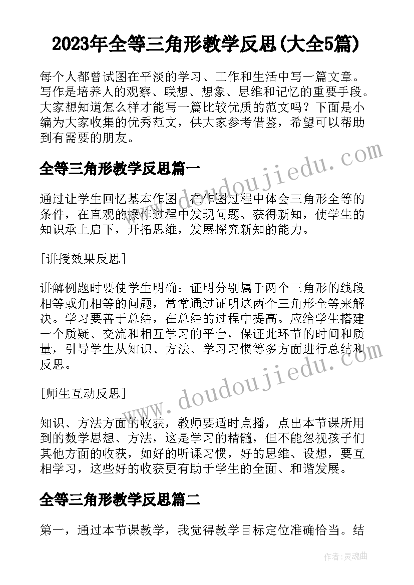 2023年全等三角形教学反思(大全5篇)