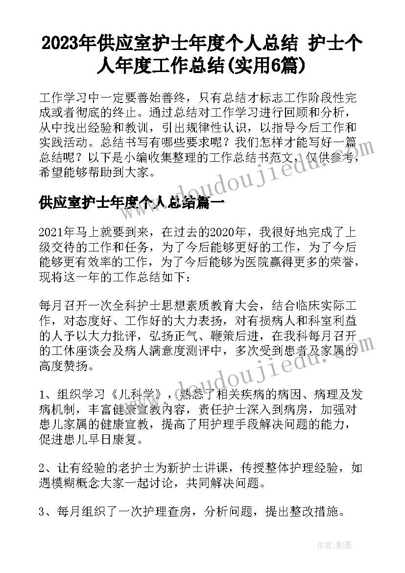 2023年供应室护士年度个人总结 护士个人年度工作总结(实用6篇)