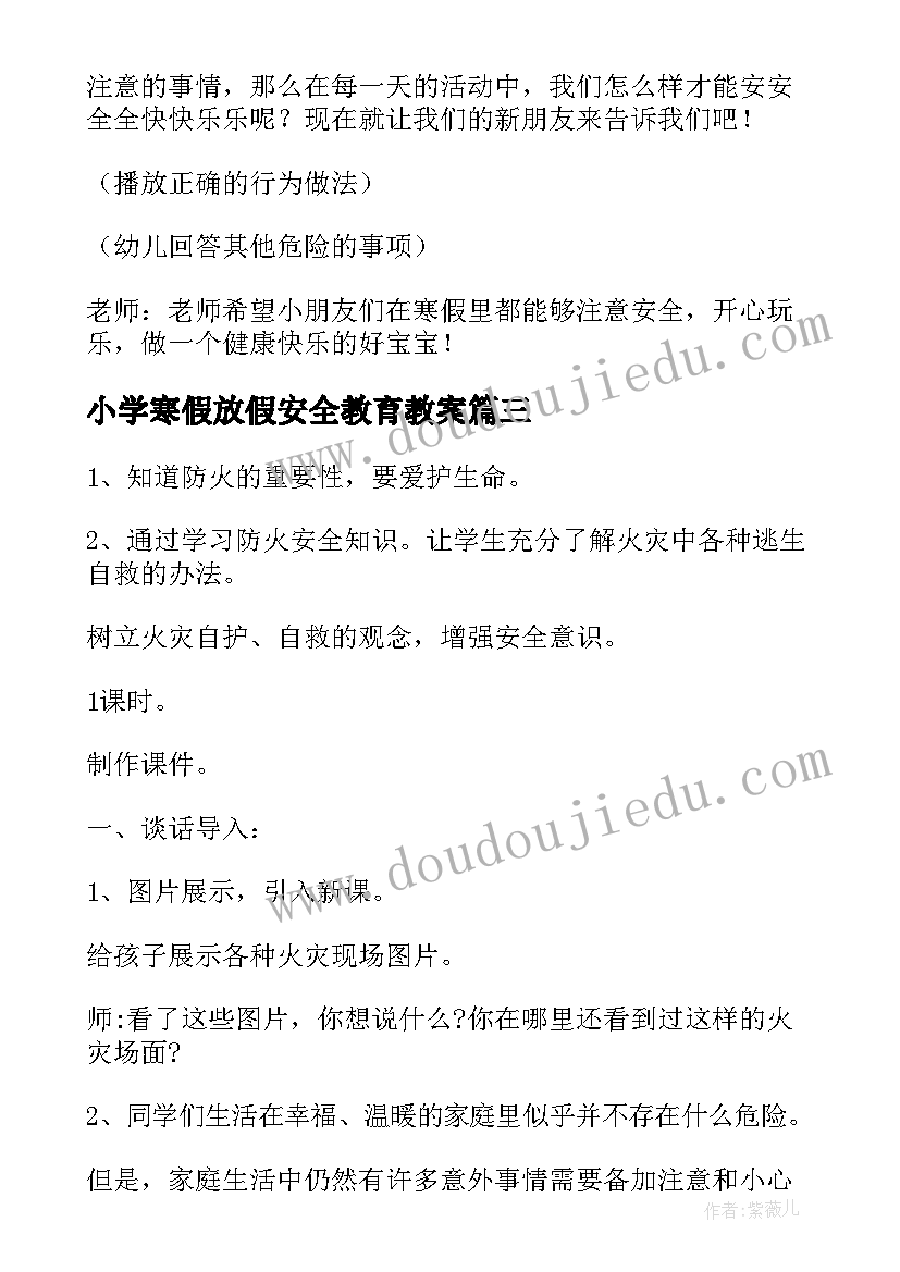 小学寒假放假安全教育教案 小学寒假安全教育教案(大全8篇)