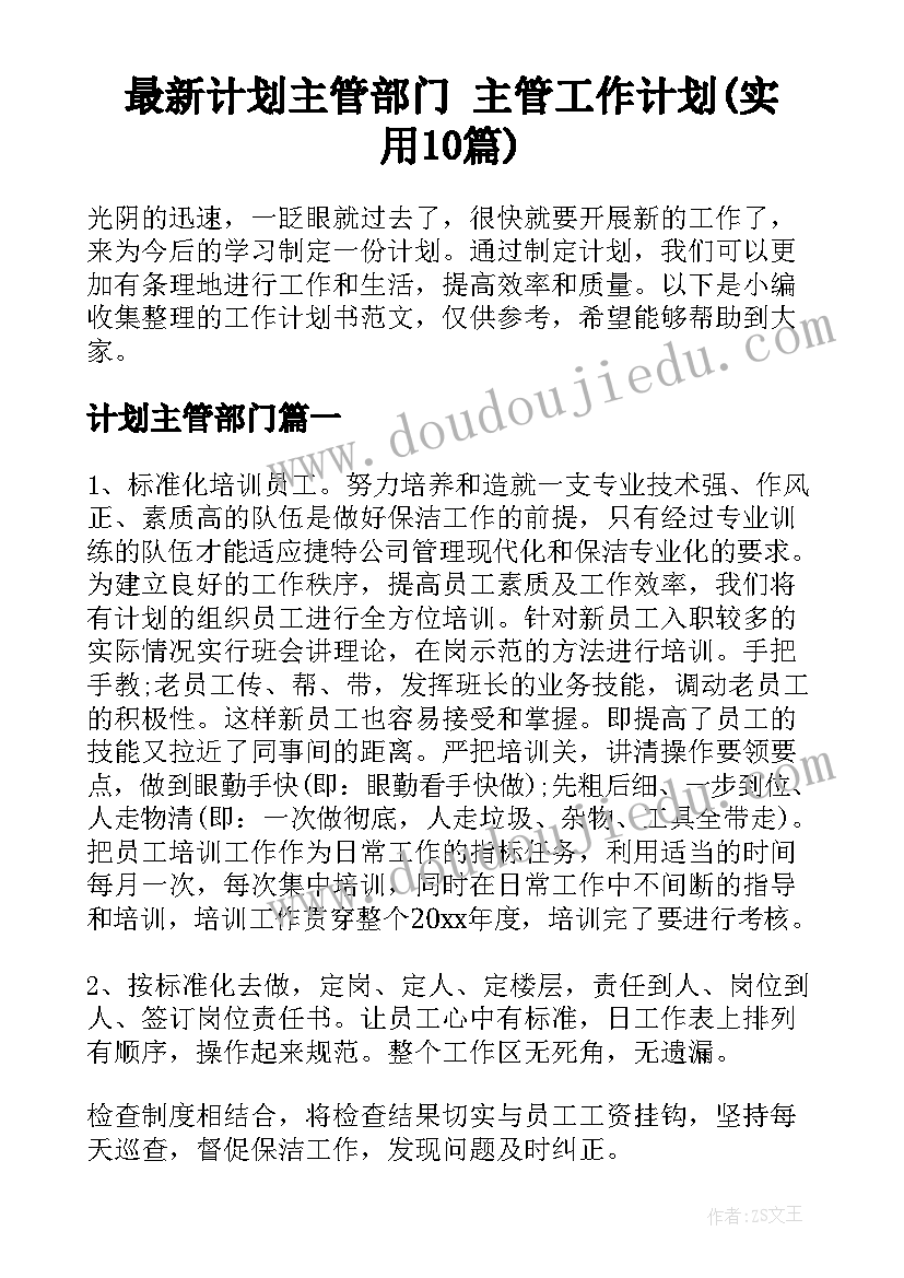 最新计划主管部门 主管工作计划(实用10篇)