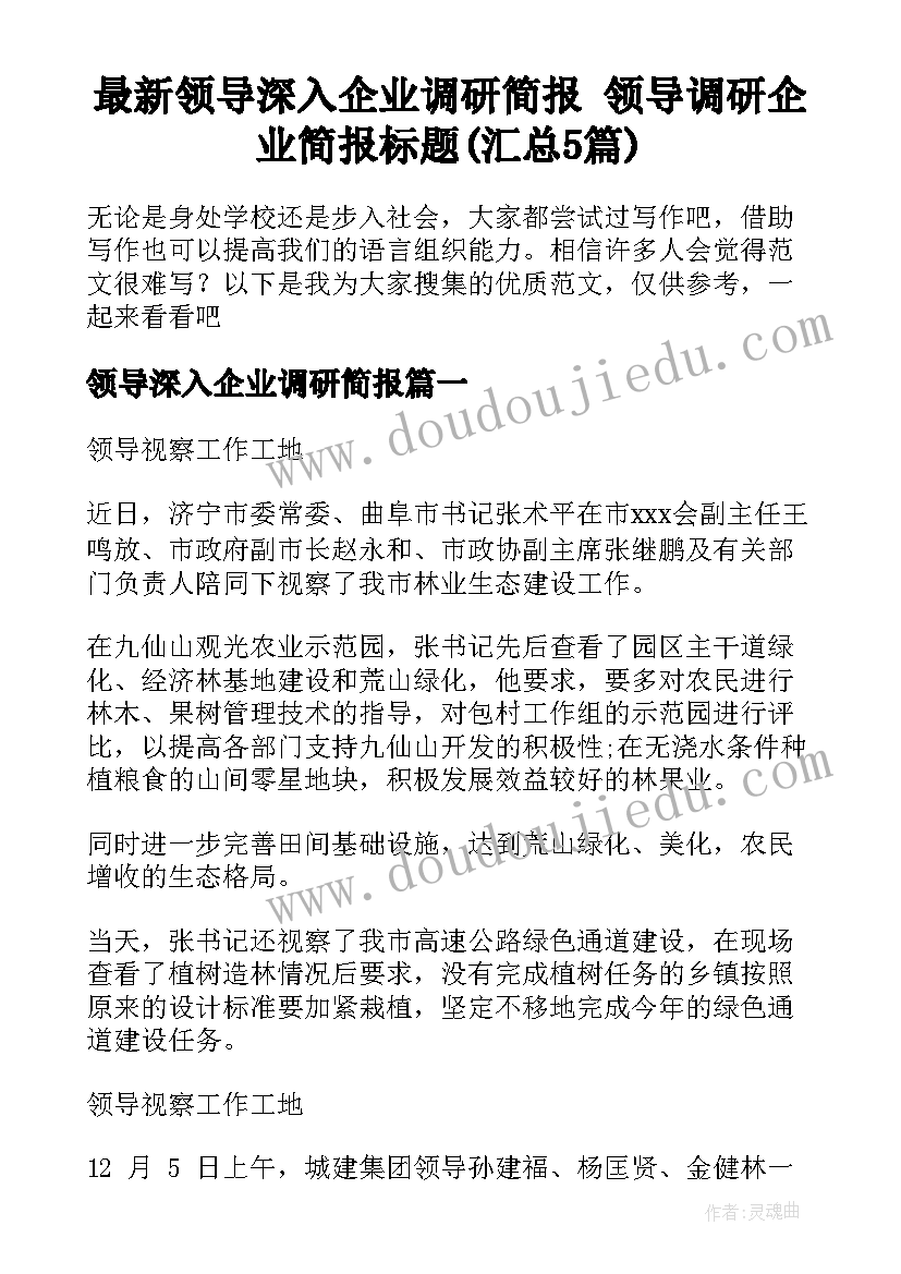 最新领导深入企业调研简报 领导调研企业简报标题(汇总5篇)