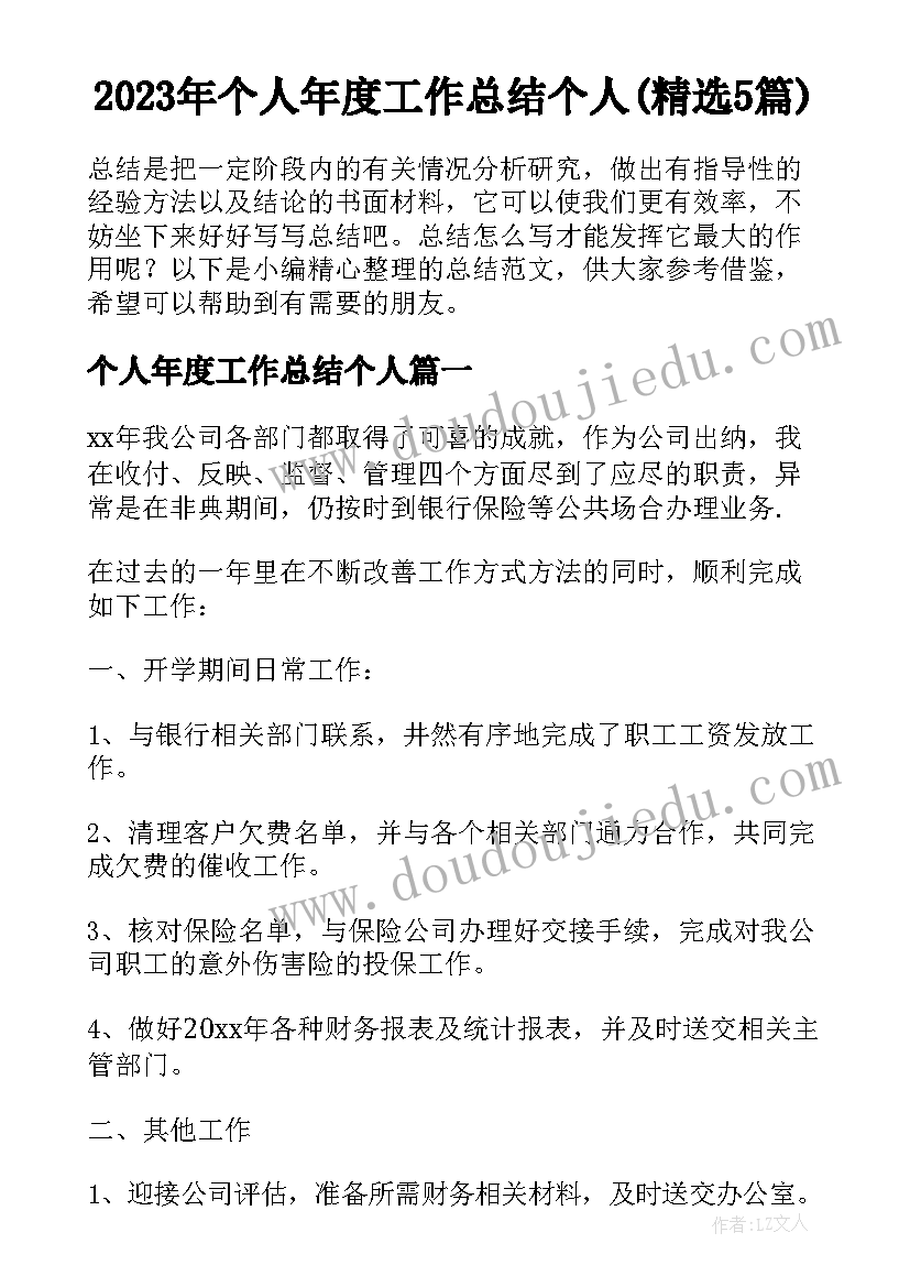 2023年个人年度工作总结个人(精选5篇)