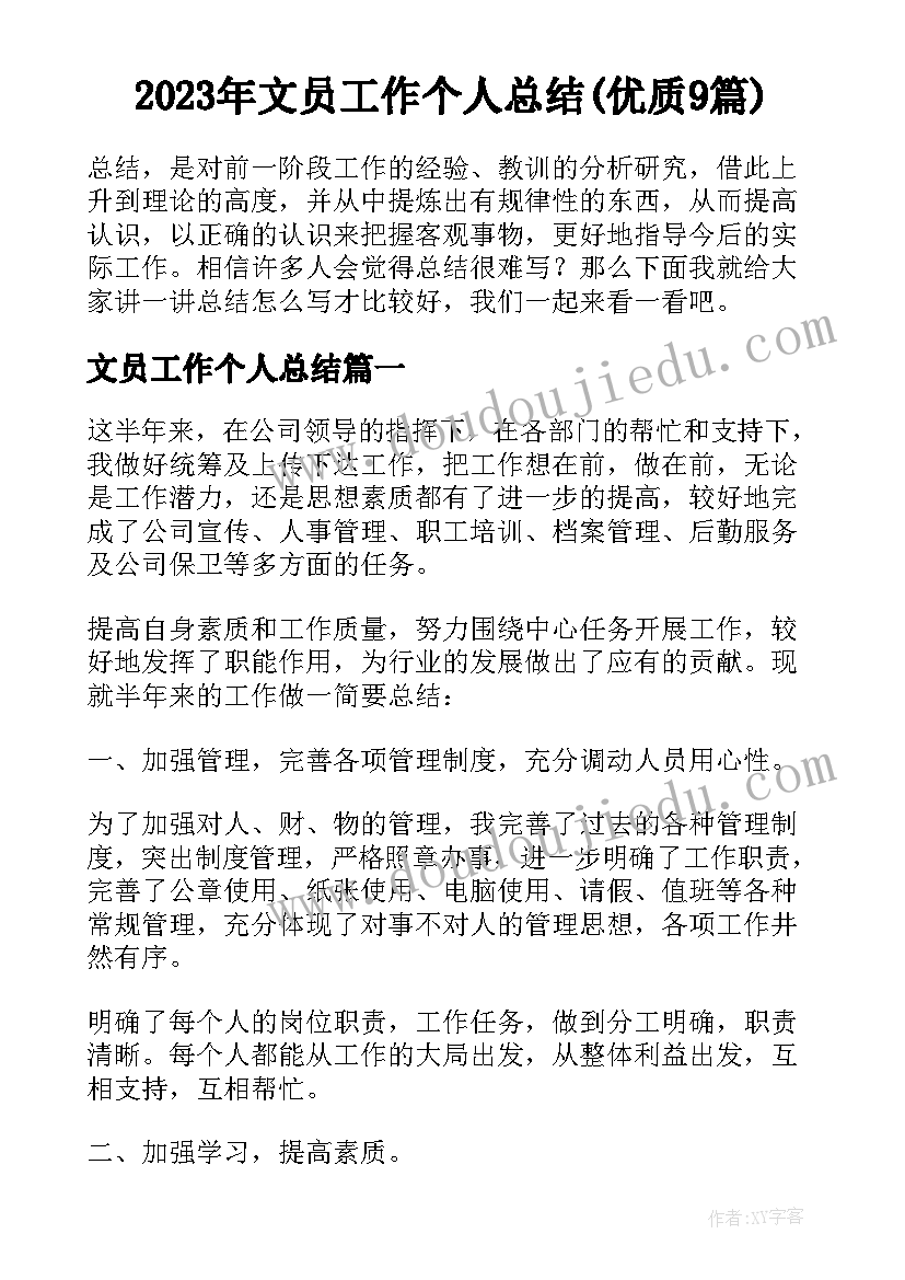 2023年文员工作个人总结(优质9篇)