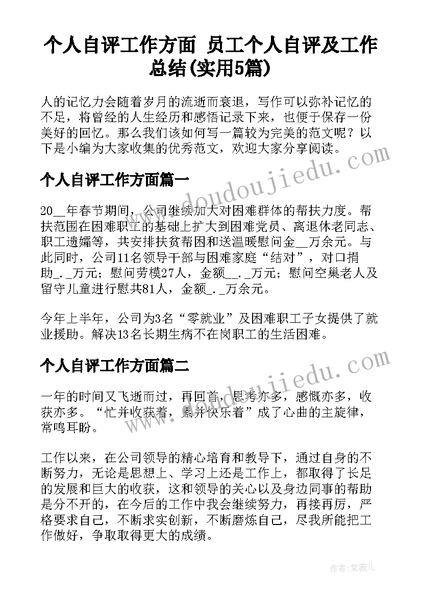 个人自评工作方面 员工个人自评及工作总结(实用5篇)